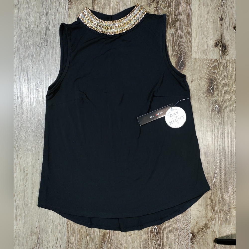 Moa Moa Black Sleeveless Top with Gold Accents